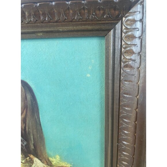 Vtg E Brown Signed Lithograph Horse Foal & Collie Dogs Wood Carved Frame # 361 - Picture 4 of 9